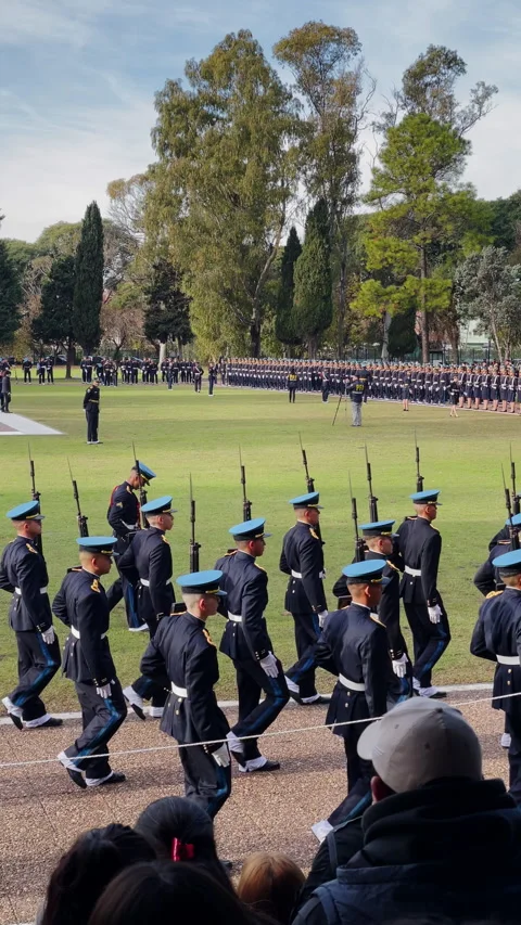 Buenos Aires, Argentina – 2026, Jun 20: Police academy cadets marching Stock Footage 340156356