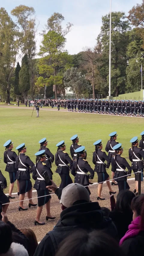 Buenos Aires, Argentina – 2026, Jun 20: Female police cadets marching Stock Footage 340156486