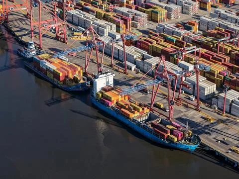 Buenos Aires, Argentina, August 10, 2025: Aerial view of the port of Buenos.. Stock Photos