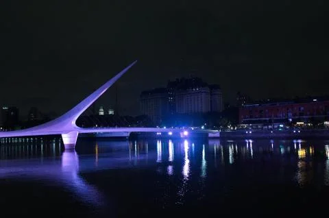 BUENOS AIRES, ARGENTINA - MARCH 16, 2019: Woman's Bridge at night. Stock Photos