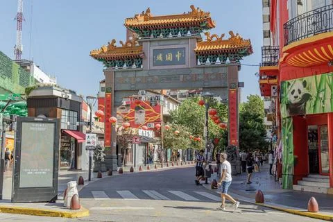 Buenos Aires, Argentina - March 17th 2024: People walking through the China.. Stock Photos