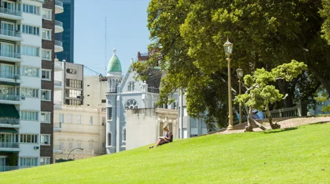 Buenos Aires Argentina Student Sitting on Grass Studying Stock Footage 61007376