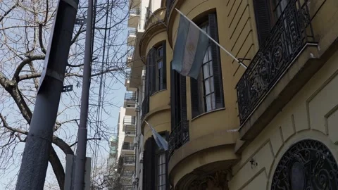 Buenos Aires, Argentinian flags on private homes Stock Footage 208862007