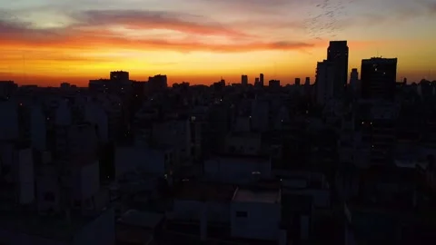 Buenos aires cityscape featuring buildings during a colorful sunset Stockbeeldmateriaal 339376522