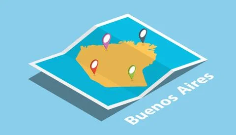 Buenos aires explore maps with isometric style and pin location tag on top Stock Illustration