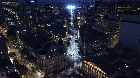 Buenos Aires iconic place night aerial Stock Footage 94004231