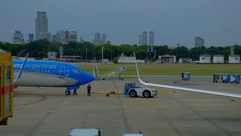 BUENOS AIRES - JAN 5, 2018: Jorge Newbery Airport, known as Aeroparque (AEP) 스톡 동영상 105144517