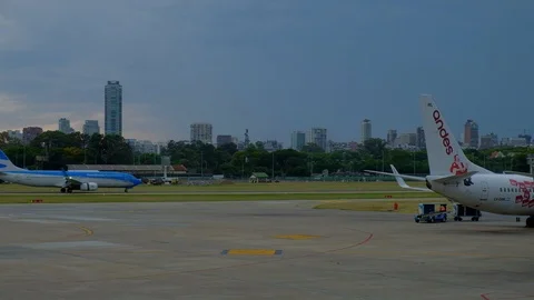 BUENOS AIRES - JAN 5, 2018: Jorge Newbery Airport, known as Aeroparque (AEP) 스톡 동영상 105144526