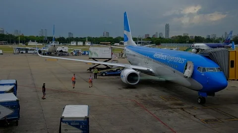BUENOS AIRES - JAN 5, 2018: Jorge Newbery Airport, known as Aeroparque (AEP) 스톡 동영상 105144527