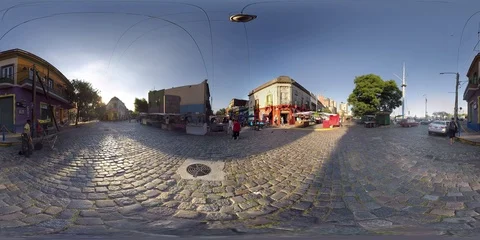 Buenos Aires La Boca Cobbled Street Argentina 360 VR Stock Footage 91998632