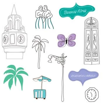Buenos Aires pattern objects on white background イラスト素材
