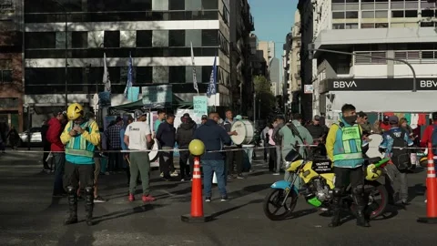 Buenos Aires, September 28 2022, demonstrators in front of  Ministry of Huma Stock Footage 214371753