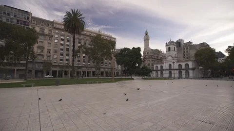 Buenos Aires square desolated affected by quarentine, 4K Stock Footage 128507534