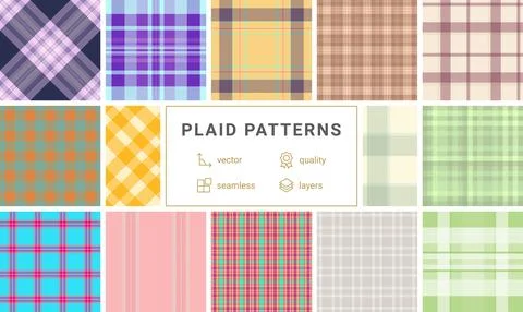 Buffalo check plaid pattern set reflecting American heritage. Seamless vect.. Stock Illustration