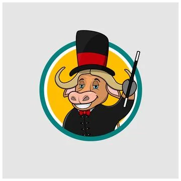 Buffalo Head Circle Label With Bring Stick and Magician Custom Stock Illustration