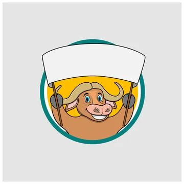 Buffalo Head Circle Label Bring Big Blank Banner Sign Illustrazione stock