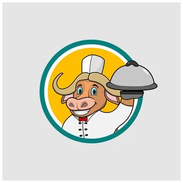 Buffalo Head Circle Label With Chef Custom and Bring Food Stock Illustration