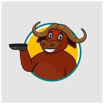 Buffalo Head Circle Label With Funny Smile Expression Stock Illustration
