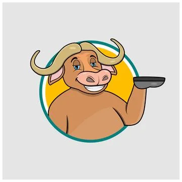 Buffalo Head Circle Label With Relax Smile Expression Stock Illustration