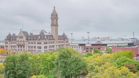 Buffalo, New York- Old Post Office (Eerie Community College) and Fireman's Park Stock Footage 106651002