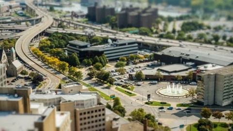 Buffalo, New York tiny tilt shift time lapse city Stock Footage 80356920