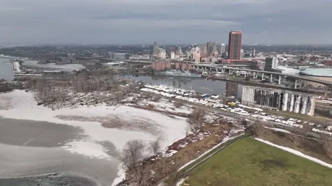 Buffalo, NY skyline as snow melts from extreme Winter storm in 2022 Stock Footage 229753097