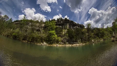 Buffalo River Canoe Trip, Ozark National Forest; Blue Skies Fisheye Time Lapse Stock Footage 78685189
