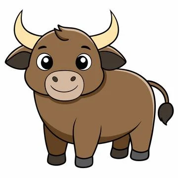 Buffalo simple vector illustration. buffalo cartoon clipart, animal in flat.. Stock Illustration