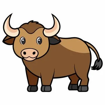 Buffalo simple vector illustration. buffalo cartoon clipart, animal in flat.. Stock Illustration