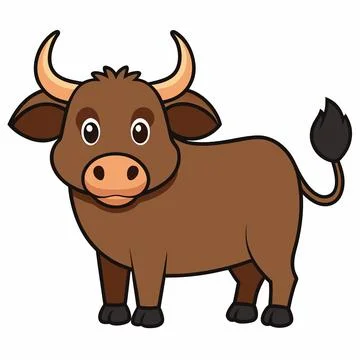 Buffalo simple vector illustration. buffalo cartoon clipart, animal in flat.. Stock Illustration