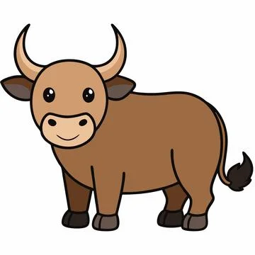 Buffalo simple vector illustration. buffalo cartoon clipart, animal in flat.. Stock Illustration