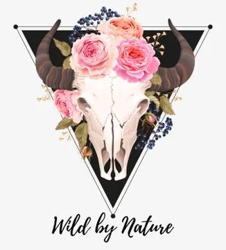 Buffalo skull decorated with flowers Stock Illustration