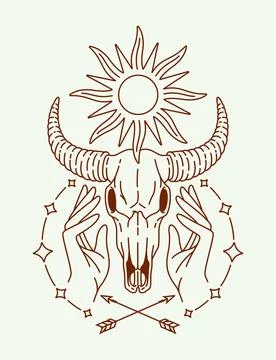 Buffalo skull line art illustration Stock Illustration