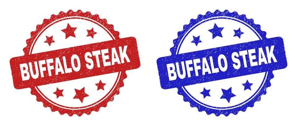 BUFFALO STEAK Rosette Seals Using Grunged Surface Stock Illustration