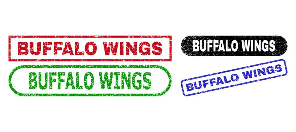 BUFFALO WINGS Rectangle Watermarks Using Unclean Texture Stock Illustration