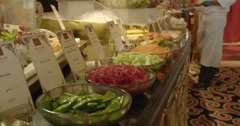 Buffer in Al Mahara restaurant in Burj Al Arab most iconic hotel in Dubai Video stock 141434186