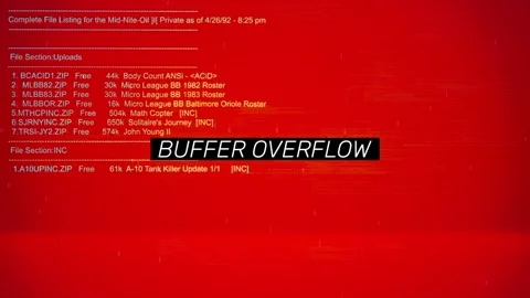 Buffer Overflow Text on hacking background screen Stock Footage 317057372