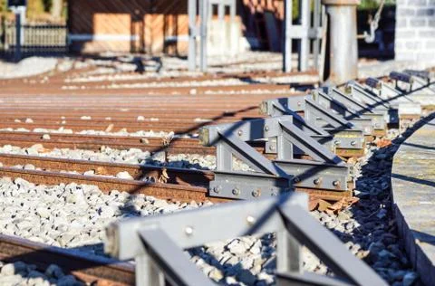 Buffer stop . ending rail tracks concept for limit, limitation restriction Stock Photos