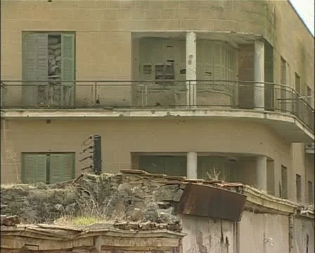 Buffer Zone, green line destroyed war damaged buildings, Nicosia, Cyprus Stock Footage 21362428