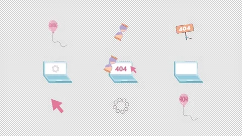 Buffering status and 404 error laptop cartoon animation pack Stock Footage 345153720