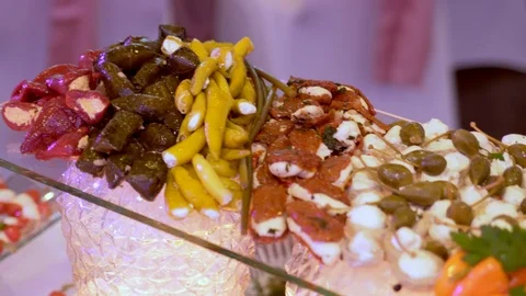 Buffet, appetizers and salads are on the table. 스톡 동영상 121894344