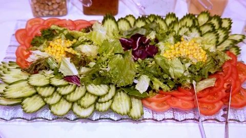 Buffet, appetizers and salads are on the table Stock Footage 121895357