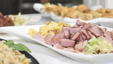 Buffet of appetizers events Stock Footage 240982189
