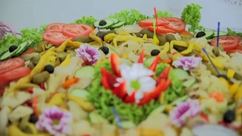 Buffet, beautiful dishes are on the table 库存影片 70533072
