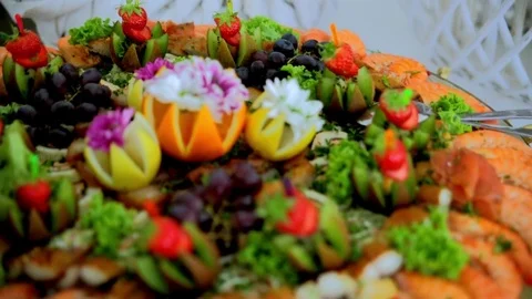 Buffet, beautiful dishes are on the table Stock-Footage 70533220