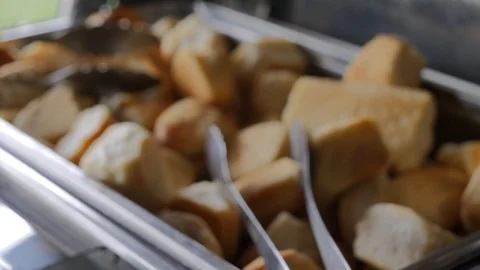 Buffet biscuits rack focus Stock Footage 115731997