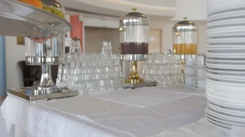 A buffet Breakfast is available for lunch. Close-up of the hands of waiters Stock Footage 119140787