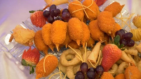 Buffet Breakfast: fish and seafood Stock Footage 87715291