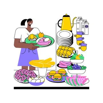 Buffet breakfast isolated cartoon vector illustrations. Stock Illustration