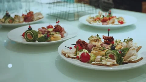 Buffet, buffet snacks, delicacies, buffet table Stock Footage 315113203